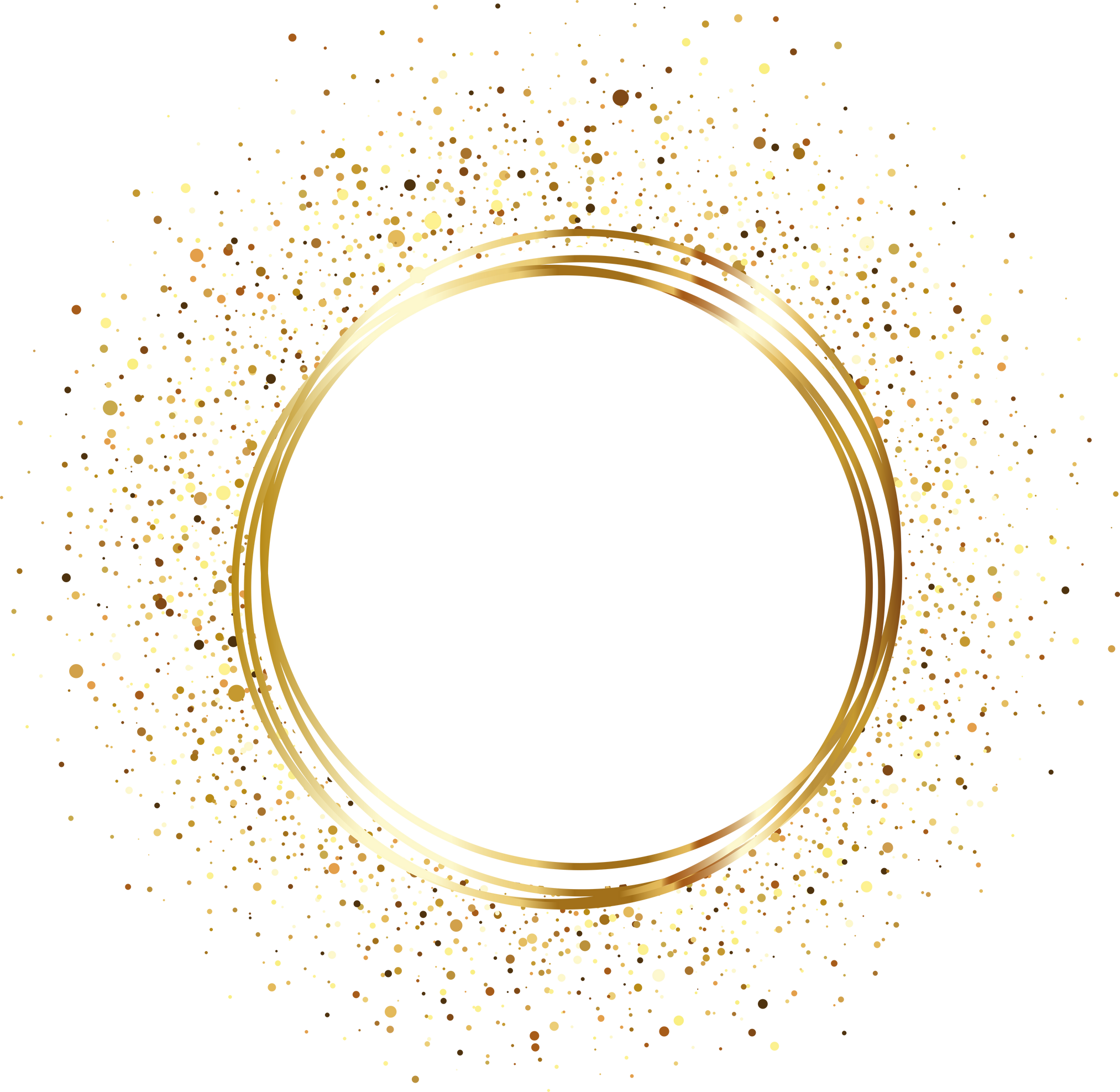 Gold round frame with flying glitter and sequins vector illustration